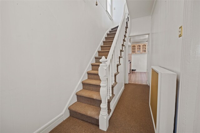 4614 Carpenter Ave, Bronx, NY 10470 - stairs featuring baseboards, carpet, and crown molding