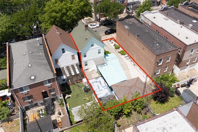 4614 Carpenter Ave, Bronx, NY 10470 - aerial perspective of suburban area featuring property parcel outlined