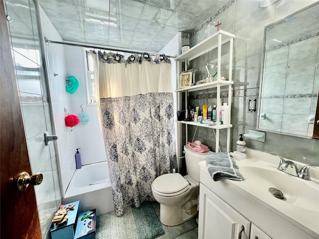 22-26 74th St, East Elmhurst, NY 11370 - full bath with tile walls, shower / bathtub combination with curtain, and vanity