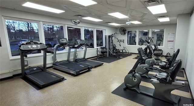 305C Torquay Court, Ridge, NY 11961 - workout area with a drop ceiling and a ceiling fan