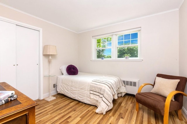 15 Rayson Ln, Dobbs Ferry, NY 10522 - bedroom featuring radiator, ornamental molding, light wood-style floors, and a closet