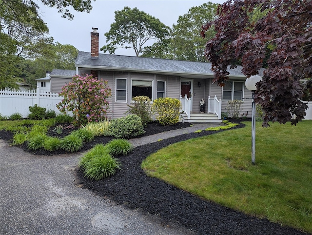 6 Westerly Ct, Hampton Bays, NY 11946 - ranch-style home featuring a chimney and a shingled roof