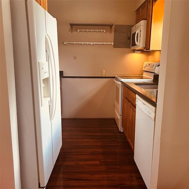 1548 Rte 9 Unit 1B, Wappingers Falls, NY 12590 - kitchen featuring white appliances, dark wood finished floors, and brown cabinetry