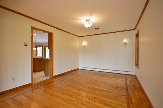 4 Andrew Ct, Florida, NY 10921 - empty room with a baseboard radiator, light wood finished floors, baseboards, and crown molding