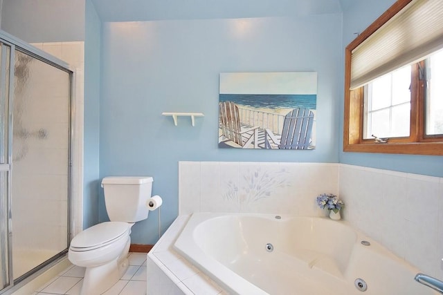 4 Andrew Ct, Florida, NY 10921 - full bathroom with toilet, a whirlpool tub, tile patterned flooring, a shower stall, and baseboards