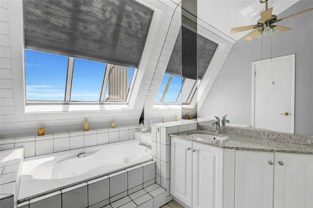 4 Waters Edge Unit 4, Shirley, NY 11967 - bathroom with a skylight, a tub with jets, vanity, and ceiling fan