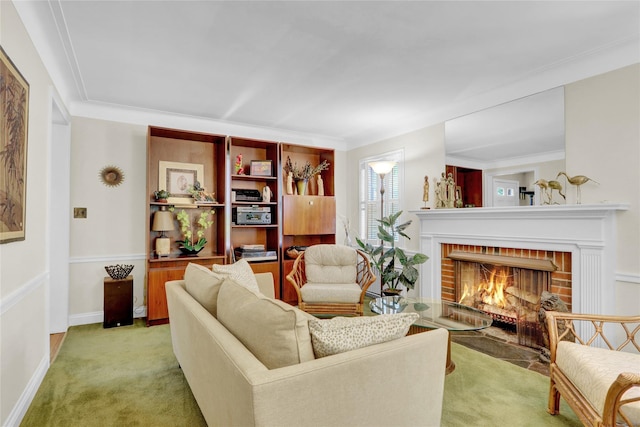 195 Loines Ave, Merrick, NY 11566 - carpeted living area featuring a fireplace and baseboards