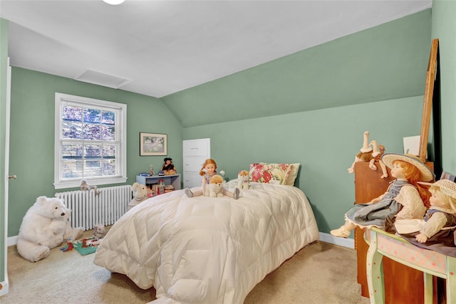 195 Loines Ave, Merrick, NY 11566 - carpeted bedroom with vaulted ceiling, baseboards, and attic access
