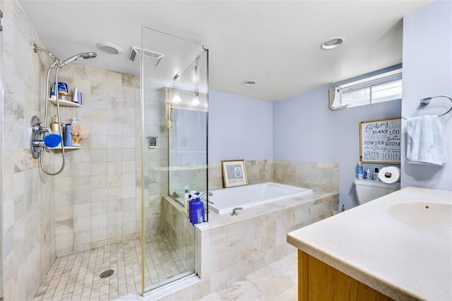 56 15th Ave, West Babylon, NY 11704 - bathroom featuring vanity, a garden tub, and a stall shower