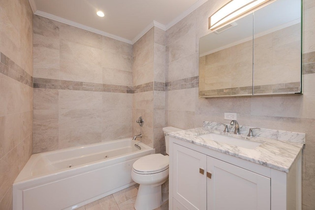 661 W Broadway Unit 204, Long Beach, NY 11561 - full bathroom featuring ornamental molding, toilet, vanity, and tile walls