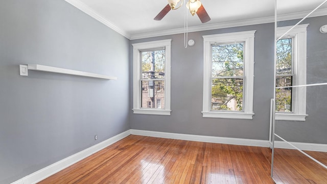 1528 Mayflower Ave, Bronx, NY 10461 - spare room with hardwood / wood-style floors, healthy amount of natural light, a ceiling fan, baseboards, and crown molding
