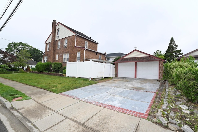 165 Page Rd, Valley Stream, NY 11581 - view of side of property with brick siding, a garage, an outdoor structure, and a chimney