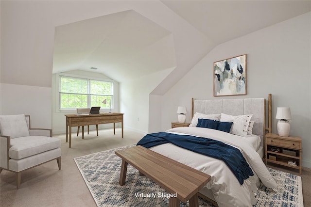 124 Pond View Dr Unit 317, Port Washington, NY 11050 - bedroom featuring lofted ceiling, light colored carpet, baseboards, and a desk