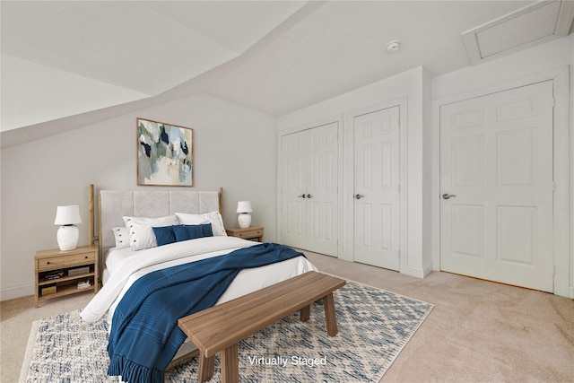 124 Pond View Dr Unit 317, Port Washington, NY 11050 - bedroom featuring light carpet, attic access, and multiple closets