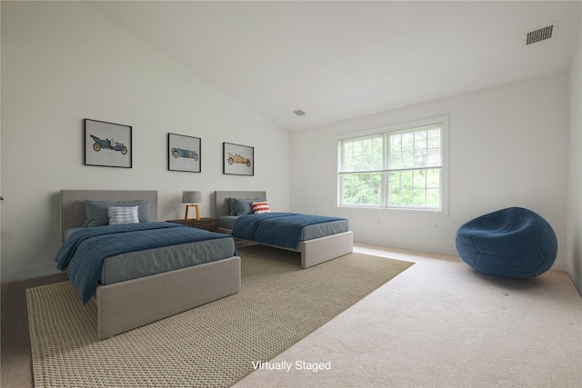 124 Pond View Dr Unit 317, Port Washington, NY 11050 - bedroom featuring lofted ceiling, baseboards, and carpet floors