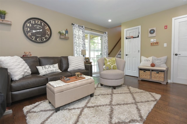 2 Hidden Creek Blvd, Monroe, NY 10950 - living area with wood finished floors, stairway, and recessed lighting