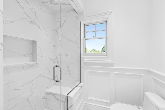 44 Club Ln, Remsenburg, NY 11960 - bathroom featuring toilet and a marble finish shower