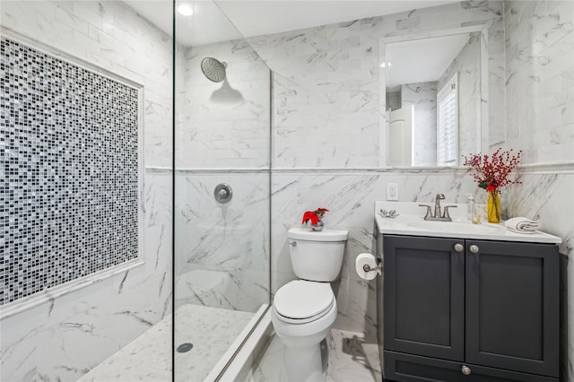 2854 Whaleneck Dr, Merrick, NY 11566 - full bath featuring marble tiled floors, toilet, vanity, tile walls, and a marble finish shower