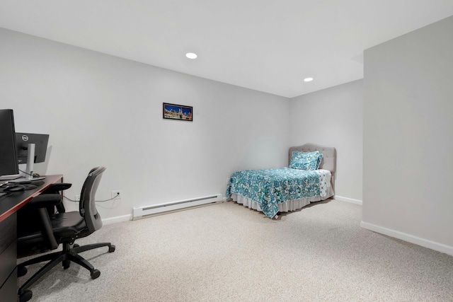 3 Vista Dr, Baldwin Place, NY 10505 - bedroom featuring baseboard heating, carpet, an office area, and recessed lighting