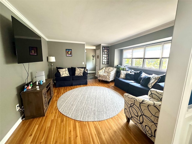 70 Nichols Rd, Nesconset, NY 11767 - living room with crown molding, wood finished floors, and baseboards