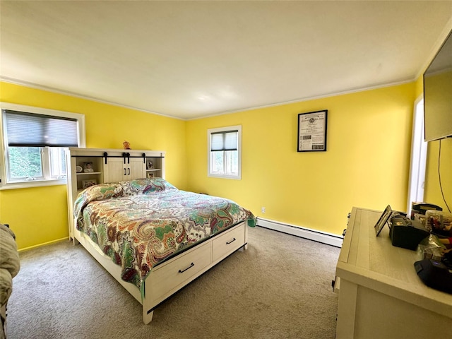 70 Nichols Rd, Nesconset, NY 11767 - carpeted bedroom with a baseboard radiator, crown molding, and baseboards