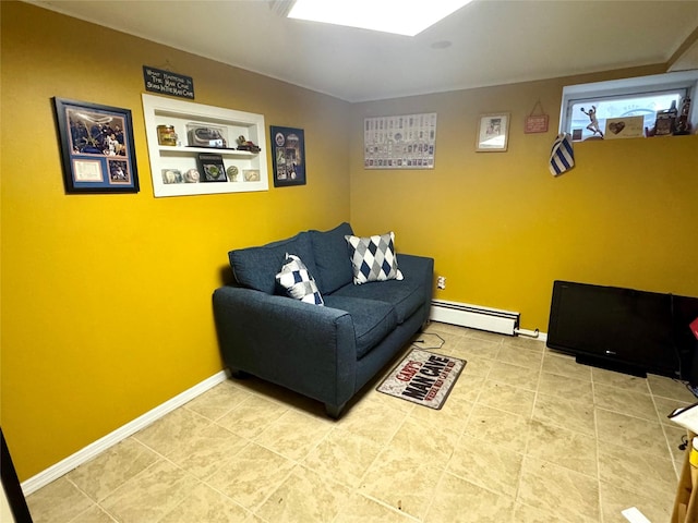 70 Nichols Rd, Nesconset, NY 11767 - tiled living room featuring baseboard heating and baseboards