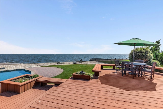 167 Secatogue Ln W, West Islip, NY 11795 - wooden terrace featuring a water view and outdoor dining space