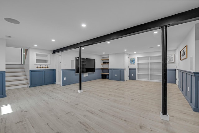 56 Washington Ave, Garden City, NY 11530 - finished basement featuring light wood finished floors, recessed lighting, and stairs