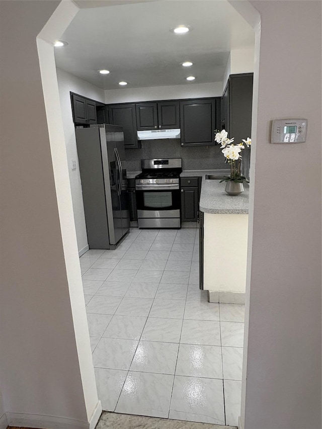 840 Hollywood Ave, Bronx, NY 10465 - kitchen featuring stainless steel appliances, under cabinet range hood, light countertops, and recessed lighting