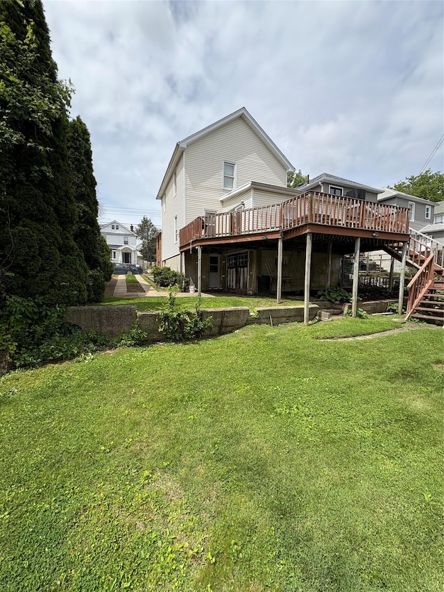 840 Hollywood Ave, Bronx, NY 10465 - rear view of property featuring a deck, a yard, and stairway
