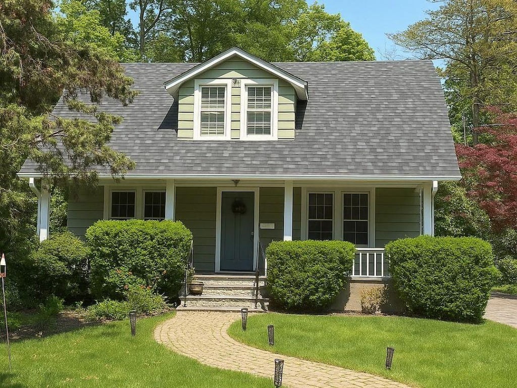 38 Winslow Rd, White Plains, NY 10606 - cape cod-style house with a front lawn, roof with shingles, and covered porch