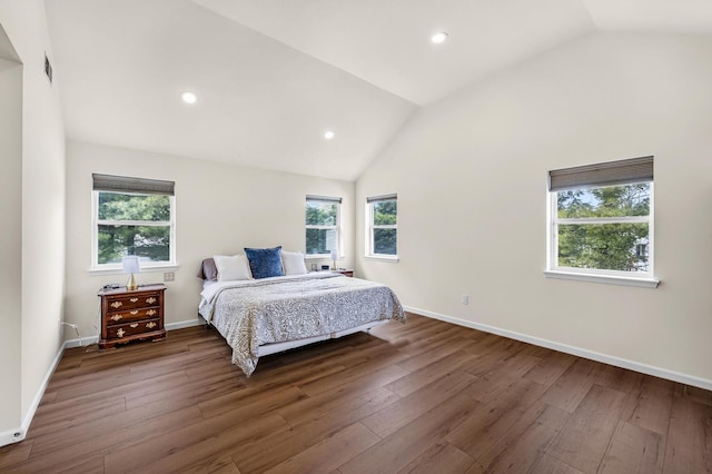 8 Tecumseh Ct, Commack, NY 11725 - bedroom with vaulted ceiling, multiple windows, wood finished floors, baseboards, and recessed lighting