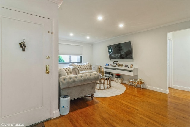 17 Lawrence Dr Unit A, White Plains, NY 10603 - living area featuring wood finished floors, ornamental molding, recessed lighting, and baseboards