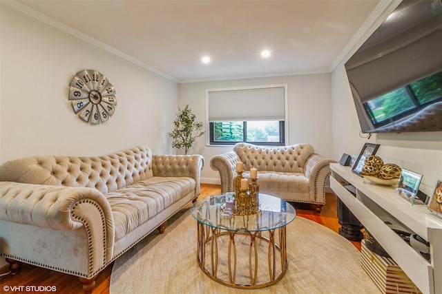 17 Lawrence Dr Unit A, White Plains, NY 10603 - living room featuring ornamental molding, wood finished floors, and recessed lighting