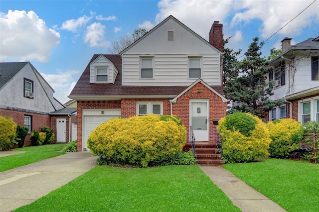 62 Herman Blvd, Franklin Square, NY 11010 - view of front of property featuring brick siding, a front yard, driveway, and roof with shingles