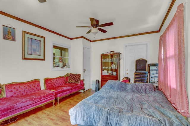 62 Herman Blvd, Franklin Square, NY 11010 - bedroom featuring wood finished floors, ornamental molding, and a ceiling fan
