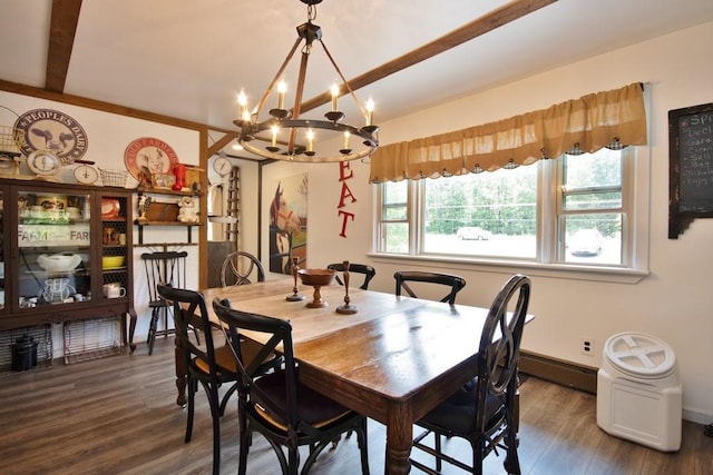 3060 State Route 17b, Cochecton, NY 12726 - dining room featuring wood finished floors, a chandelier, and a baseboard radiator