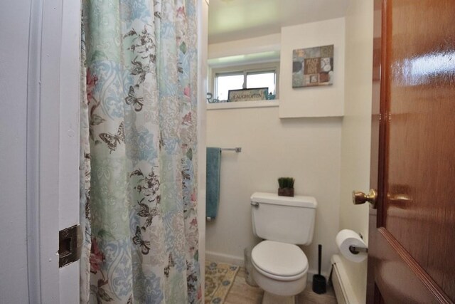 3060 State Route 17b, Cochecton, NY 12726 - full bathroom with toilet, baseboards, and a shower with shower curtain