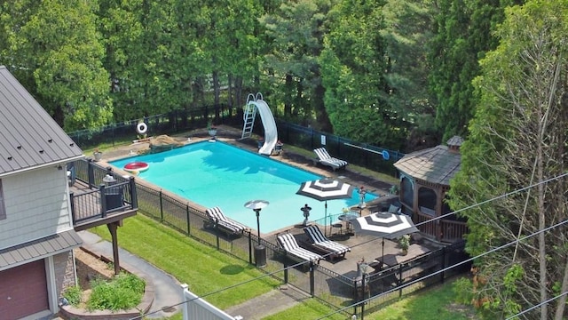 3060 State Route 17b, Cochecton, NY 12726 - view of swimming pool with a water slide and a patio