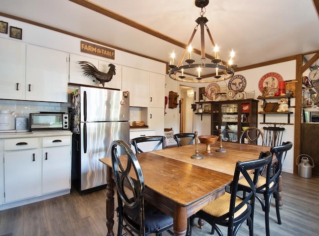3060 State Route 17b, Cochecton, NY 12726 - dining space with dark wood-style flooring and a chandelier