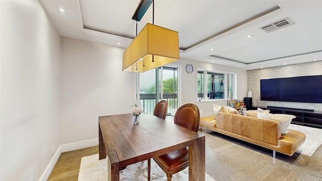 5-16 115th Unit C, College Point, NY 11356 - dining room with a tray ceiling, light wood finished floors, baseboards, and recessed lighting