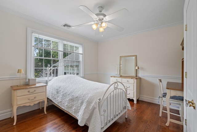 30 Salem Ridge Dr, Huntington, NY 11743 - bedroom with crown molding, dark wood-style floors, baseboards, and a ceiling fan