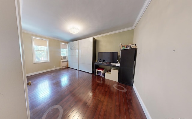 9410 64th Rd Unit B6, Rego Park, NY 11374 - unfurnished living room with crown molding, dark wood-style flooring, and baseboards