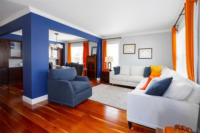 19 Bush Creek Ln, Poughquag, NY 12570 - living room with a chandelier, wood finished floors, ornamental molding, and baseboards