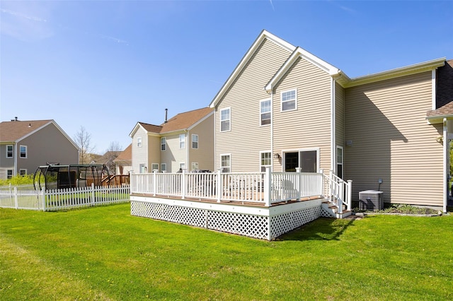 19 Bush Creek Ln, Poughquag, NY 12570 - back of house featuring a wooden deck, central AC unit, and a residential view