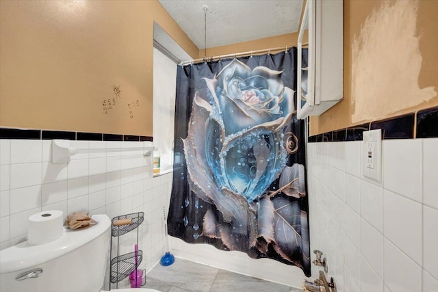 17 Lamartine Ave, Yonkers, NY 10701 - full bath with tile walls, toilet, a wainscoted wall, and a shower with curtain