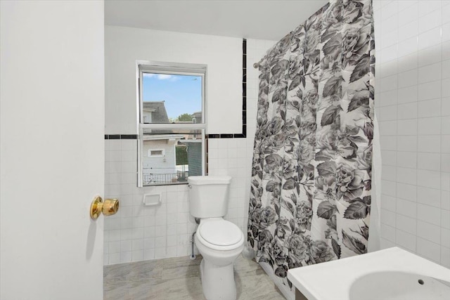 17 Lamartine Ave, Yonkers, NY 10701 - bathroom featuring tile walls, toilet, a shower with curtain, and vanity