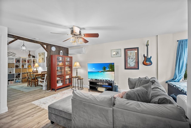 68 Silver Spring Rd, New Windsor, NY 12553 - living area with a ceiling fan, a wall mounted air conditioner, wood finished floors, and radiator