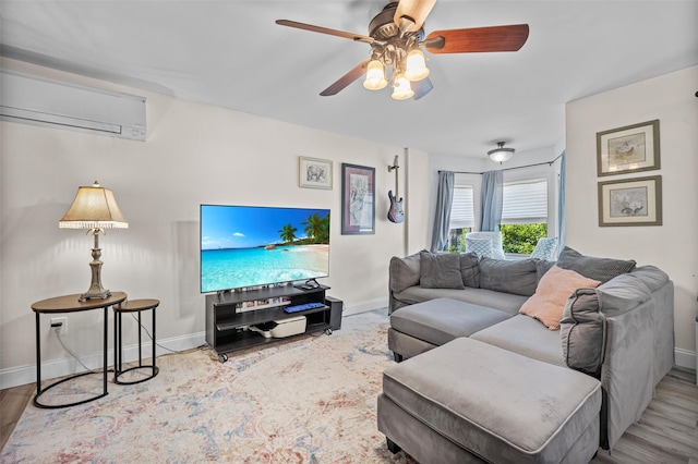 68 Silver Spring Rd, New Windsor, NY 12553 - living area with a wall mounted AC, a ceiling fan, and wood finished floors