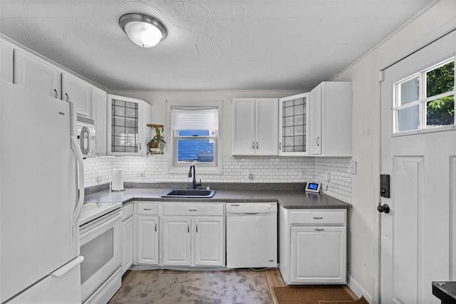 68 Silver Spring Rd, New Windsor, NY 12553 - kitchen featuring white appliances, white cabinets, and backsplash